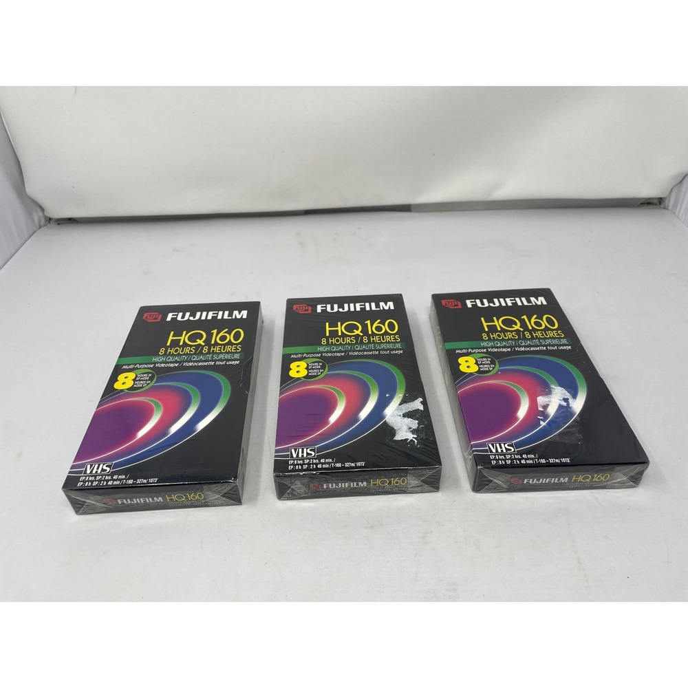 Lot of 3 Fujifilm HQ160 VHS Tapes Sealed Blank‎ 8 Hour Video Cassette New